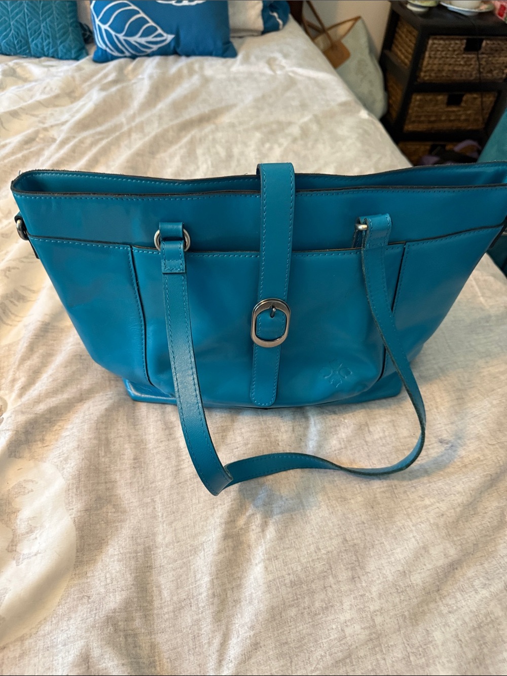 Patricia Nash Blue Leather Shoulder Tote Bag